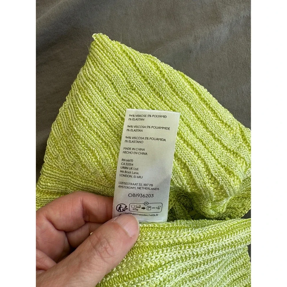 Free People Lime Green Ribbed Knit Scoop Neck Short Sleeve Crop‎ Top OB1936203 S